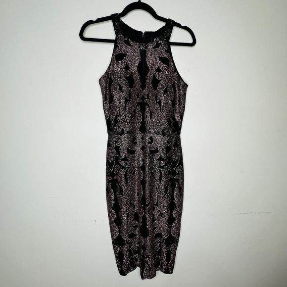 B&A Betsy & Adam Black and Rose Gold Glitter Sleeveless Fitted Halter Dress 6 - Picture 3 of 14